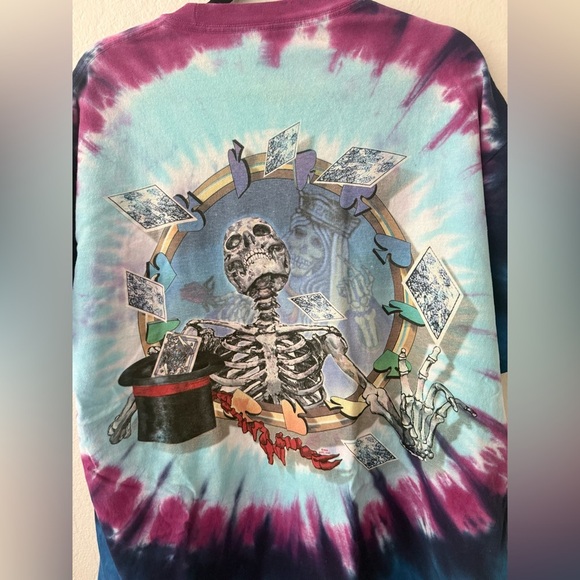 Vintage 1999 Grateful Dead TShirt XL Tie Dye Liquid Blue Queen of Spades 2 Side - Picture 2 of 6
